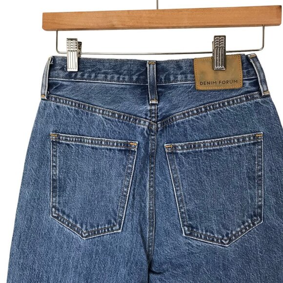 Denim Forum Farrah Wide Leg High Rise Raw Hem Button Up Size 25 - Picture 6 of 9